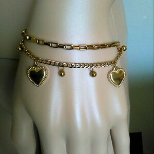 BNWOT DOUBLE CHAIN CHARM BRACELET 18KT. GF (5% GOLD BY LAW) BOX & CHARM BRACELET